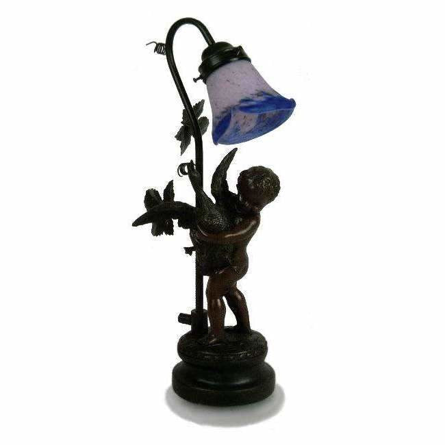 Marchand Art de France Boy Holding Goose Table Lamp in Antique Bronze - Crystal Palace Lighting