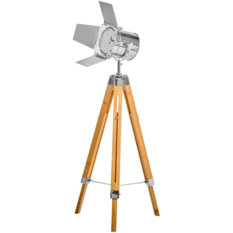 Natural Large Tripod Lamp with Chromed Nautical Style Head and Sheets - Crystal Palace Lighting