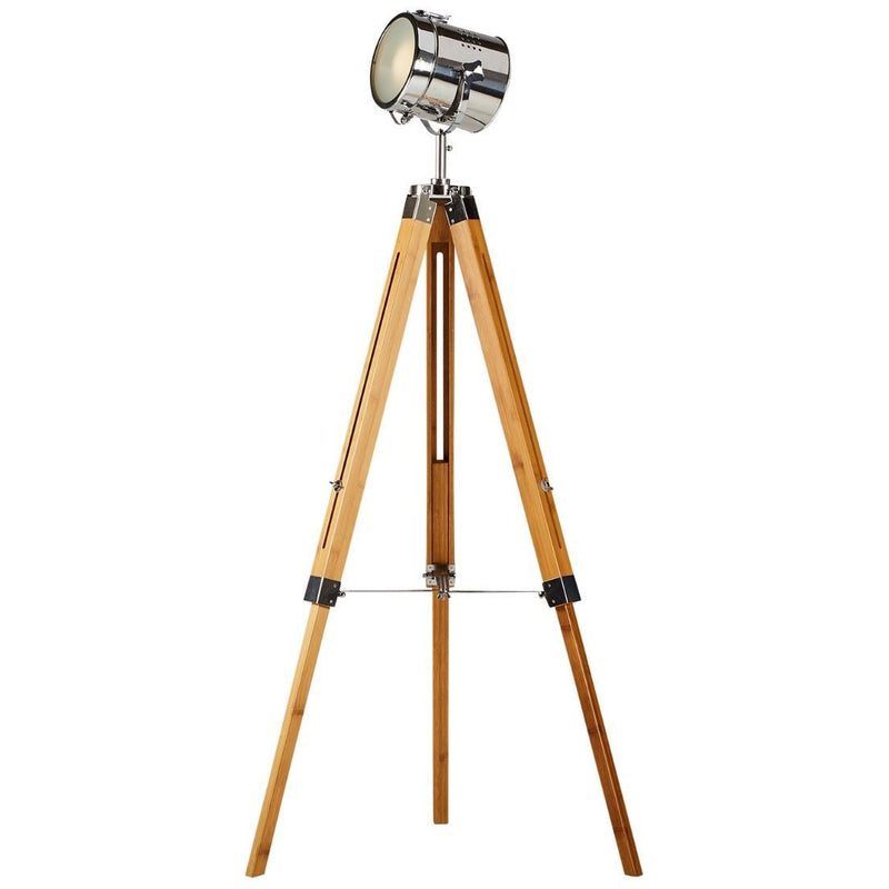 Natural Large Tripod Lamp with Chromed Nautical Style Head - Crystal Palace Lighting