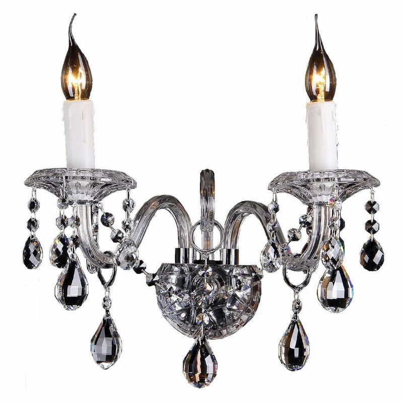 Berlin 2 Light Wall Light in Chrome Silver with Clear Crystals - Crystal Palace Lighting