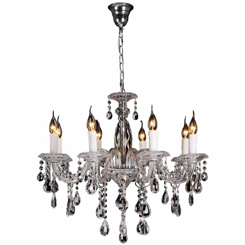 Berlin 8 Light Chandelier in Chrome Silver with Clear Crystals - Crystal Palace Lighting
