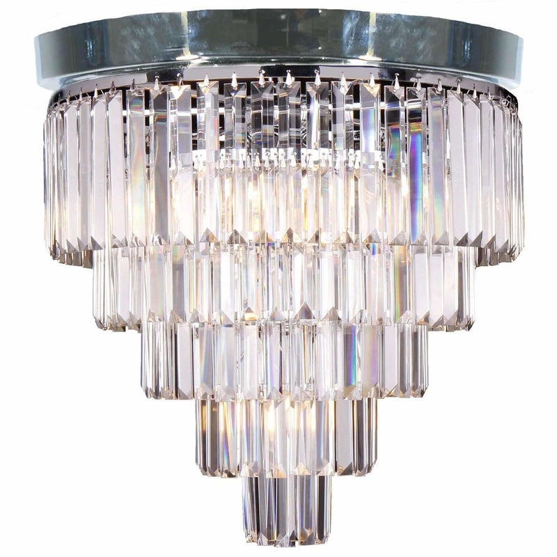 Celestial 5 Tier 6 Light Flush Pendant in Chrome with Clear Crystals - Crystal Palace Lighting
