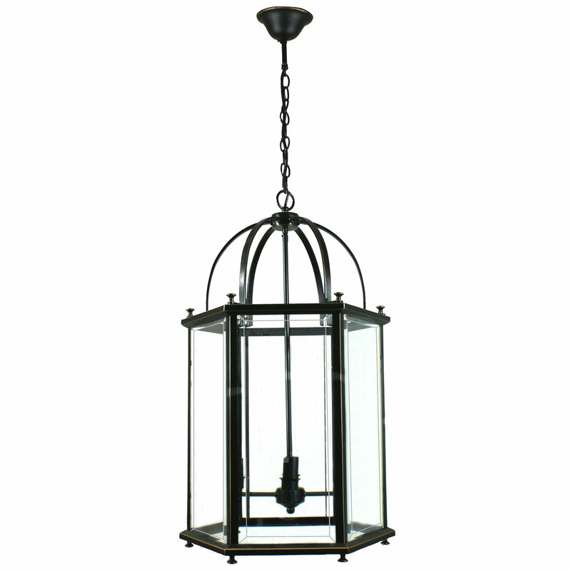 Country Lantern 4 Light Pendant in Bronze and Clear - Crystal Palace Lighting