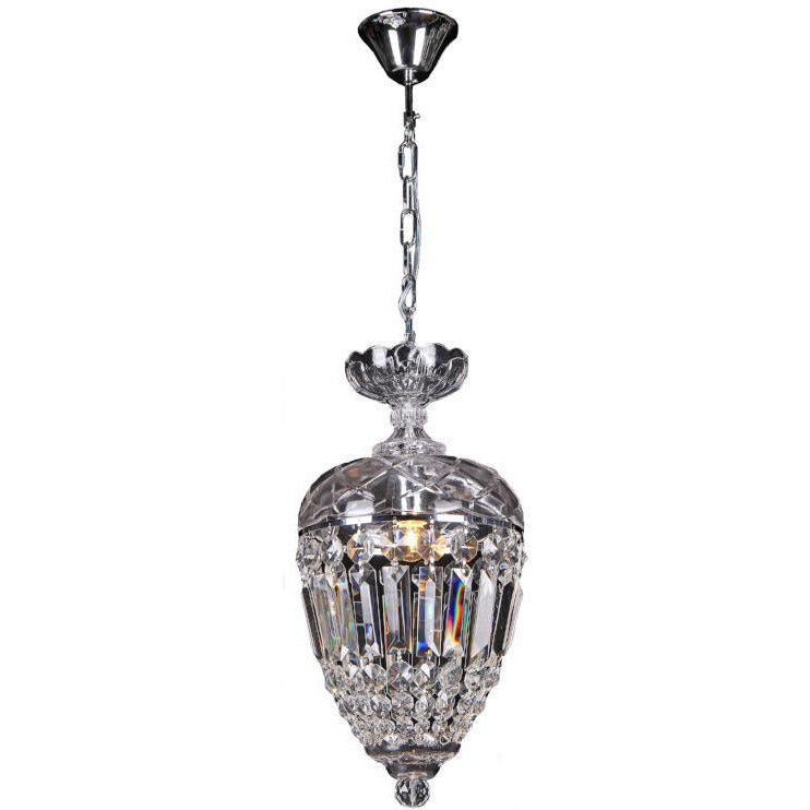 Mozart 1 Light Crystal Basket Chandelier in Chrome and Clear - Crystal Palace Lighting