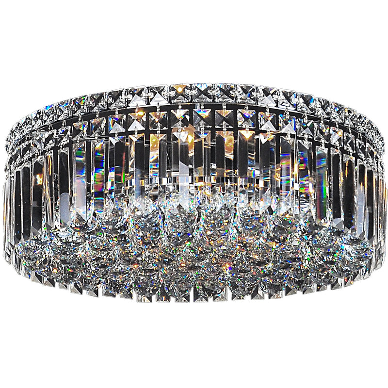 Rotondo 5 Light Flush Chandelier in Chrome with Clear Crystals - Crystal Palace Lighting