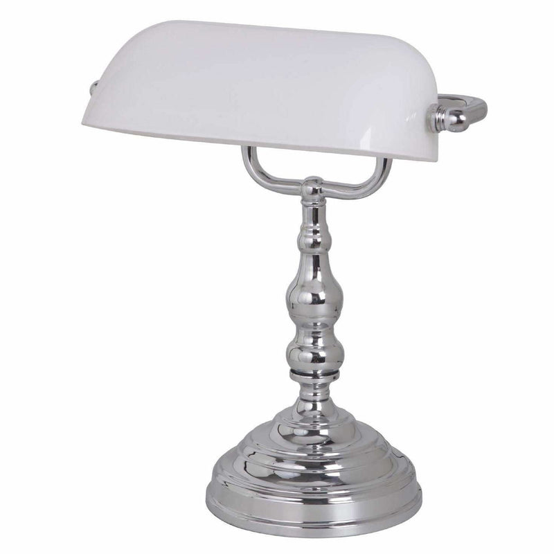 Banker's Lamp in Chrome with White Shade - Crystal Palace Lighting