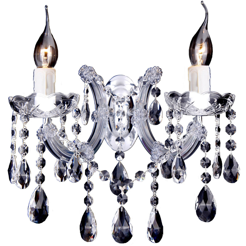 Zurich 2 Light Wall Light in Chrome with Clear Crystals - Crystal Palace Lighting