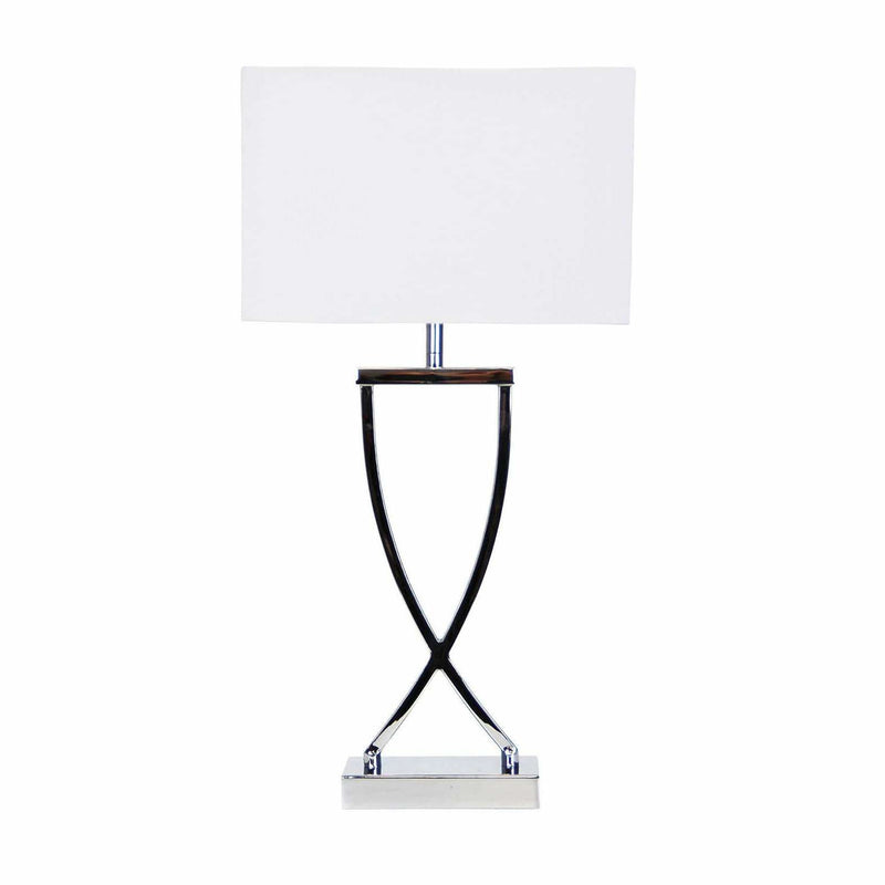 Chi Table Lamp in Bright Chrome Silver with White Shade - Crystal Palace Lighting