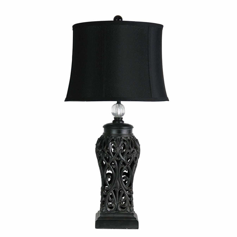 Dorne Filigree Table Lamp in Antique Black with Black Shade - Crystal Palace Lighting