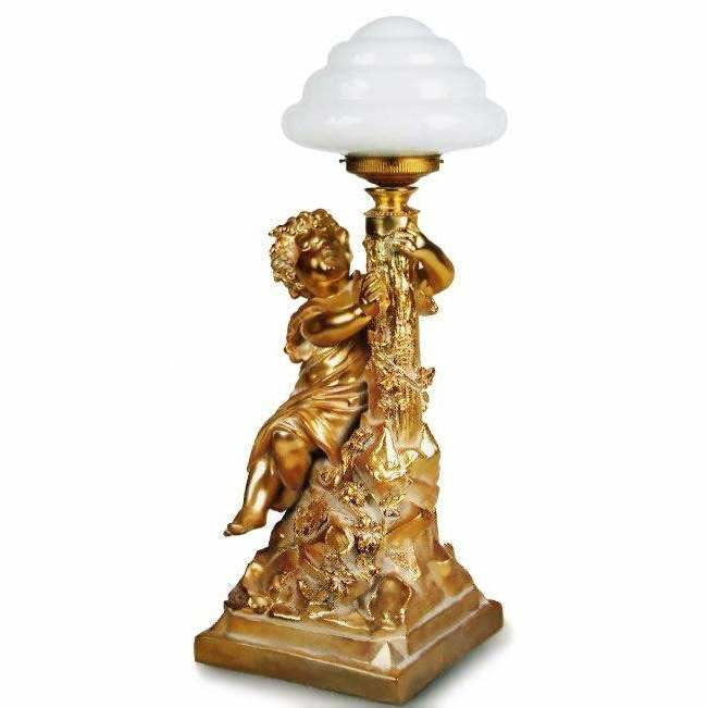 MarchandArt de France Cupid with Lamp Post Table Lamp in Gold - Crystal Palace Lighting