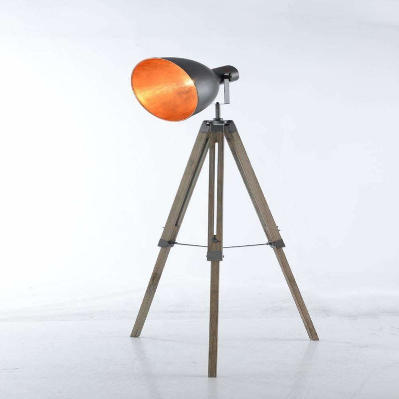Large Tripod Floor Lamp with 30 CM Steel Grey Bowl Shade with Gold Inside - Crystal Palace Lighting