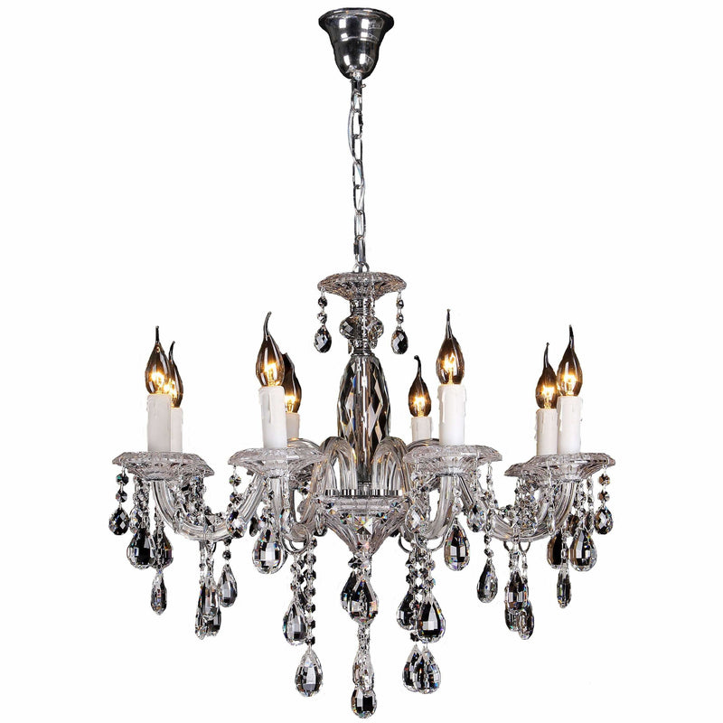 Berlin 8 Light Chandelier in Chrome Silver with Clear Crystals - Crystal Palace Lighting