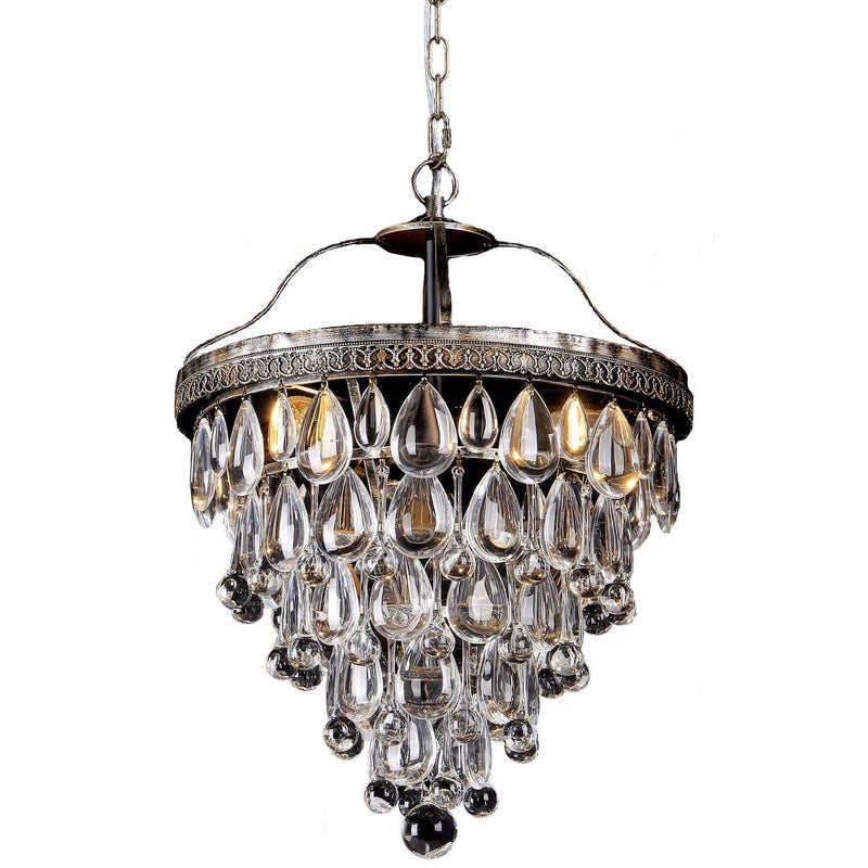 Cascade 3 Light Tiered Chandelier in Bronze with Clear Crystals - Crystal Palace Lighting