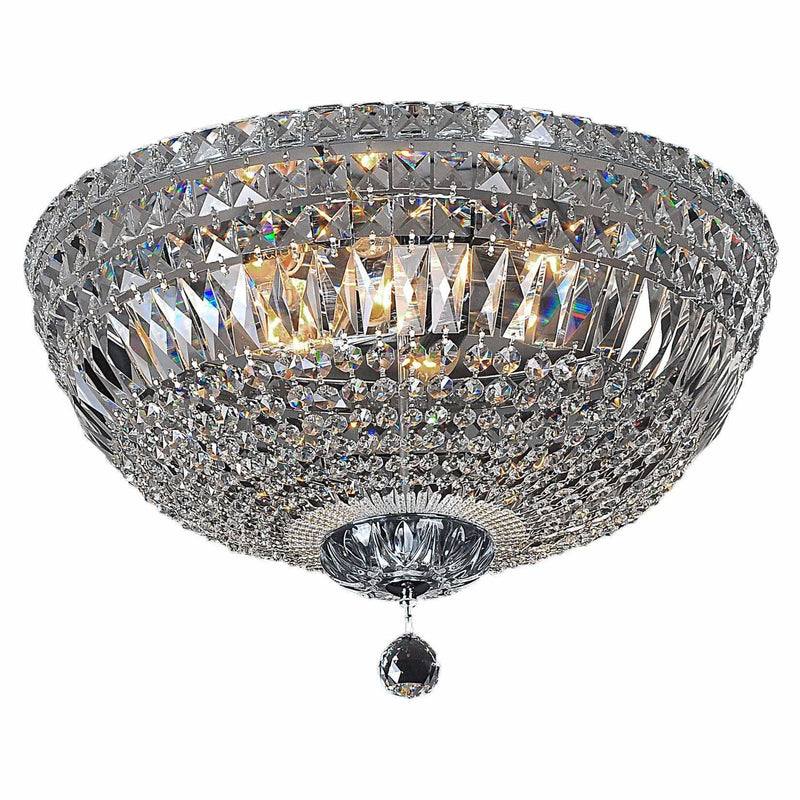 Classique 5 Light Flush Crystal Chandelier in Chrome and Clear - Crystal Palace Lighting