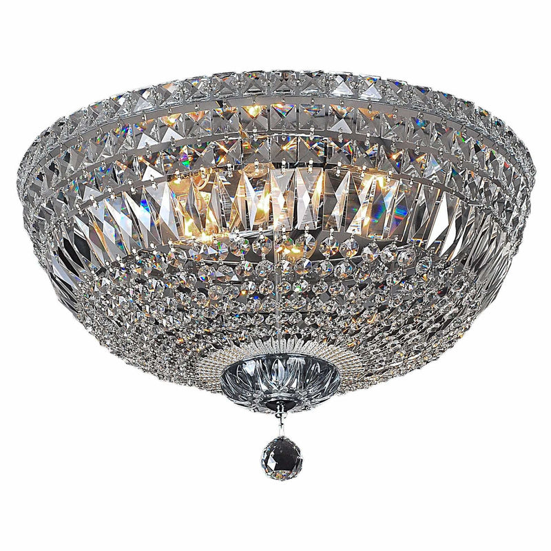 Classique 6 Light Flush Crystal Chandelier in Chrome and Clear - Crystal Palace Lighting