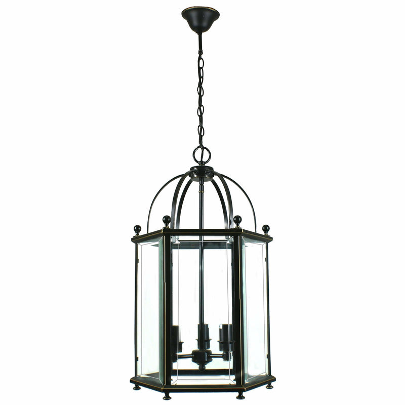 Country Lantern 3 Light Pendant in Bronze and Clear - Crystal Palace Lighting