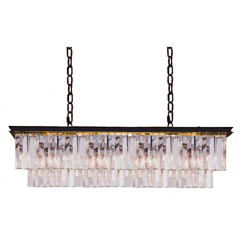 Odeon 2 Tier 8 Light Bench Chandelier in Bronze with Clear Crystals - Crystal Palace Lighting