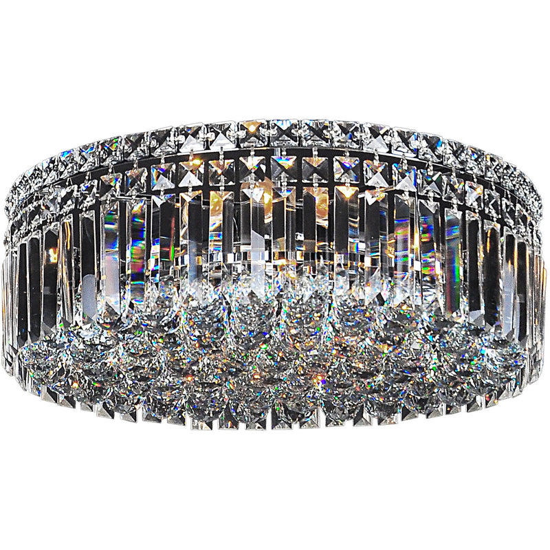 Rotondo 6 Light Flush Chandelier in Chrome with Clear Crystals - Crystal Palace Lighting