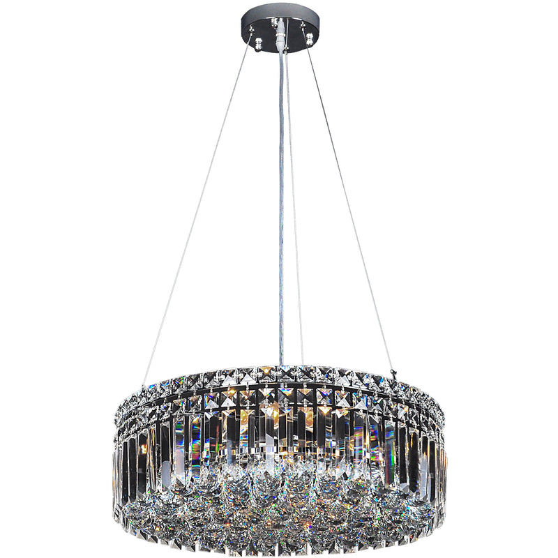 Rotondo 6 Light Suspension Chandelier in Chrome with Clear Crystals - Crystal Palace Lighting