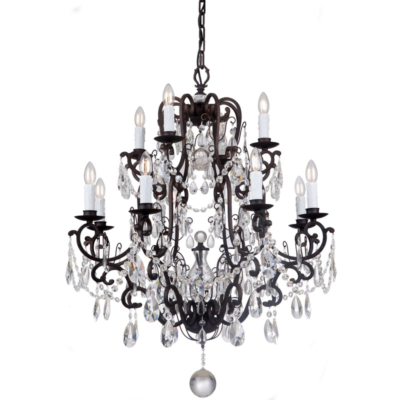 Salzburg 12 Light Chandelier in Bronze with Clear Crystals - Crystal Palace Lighting