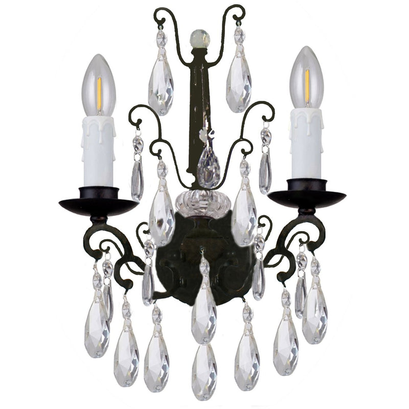 Salzburg 2 Light Wall Light in Bronze with Clear Crystals - Crystal Palace Lighting