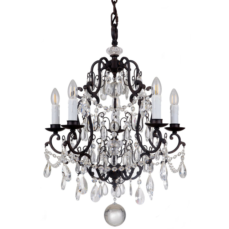 Salzburg 5 Light Chandelier in Bronze with Clear Crystals - Crystal Palace Lighting