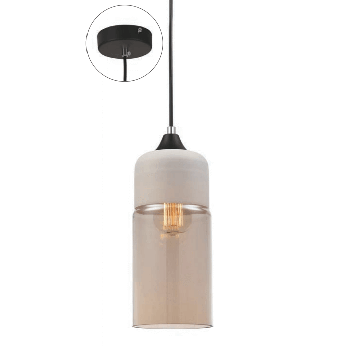 Casa Pendant, Cylinder in White with Amber Glass - Crystal Palace Lighting