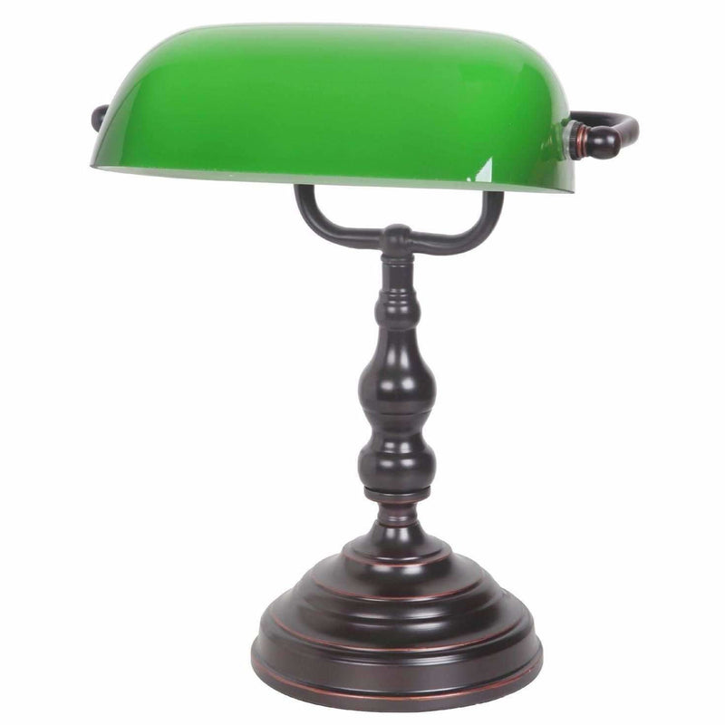 Banker's Lamp in Bronze with Green Shade - Crystal Palace Lighting