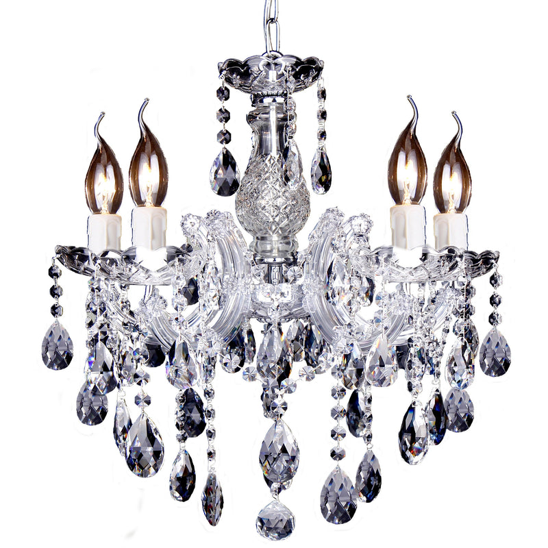 Zurich 5 Light Chandelier in Chrome with Clear Crystals - Crystal Palace Lighting