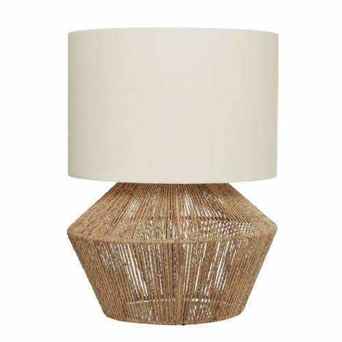 Cassie Table Lamp with Natural Tan Thread Base and White Shade - Crystal Palace Lighting