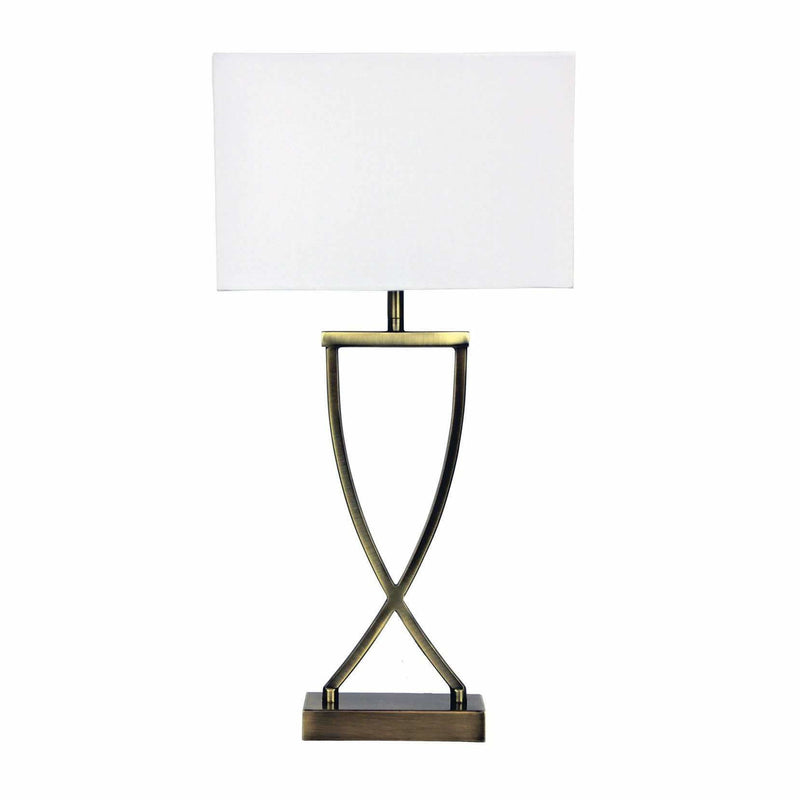 Chi Table Lamp in Antique Brass with White Shade - Crystal Palace Lighting